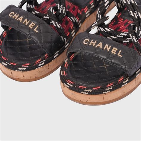 chanel sandals cord and lambskin|Chanel lambskin platform sandals.